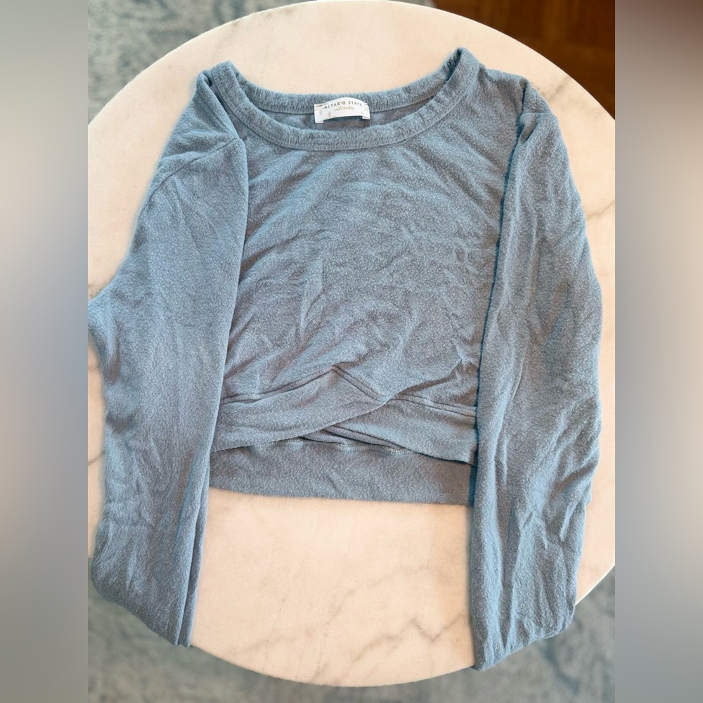 Altar’D State blue V-Neck woman’s crop top sweater